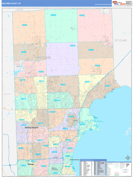 Macomb County, MI Wall Map Color Cast Style by MarketMAPS