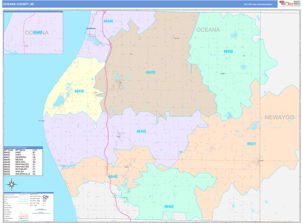 Oceana County, MI Wall Map Color Cast Style by MarketMAPS