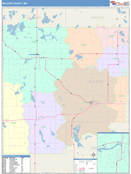 McLeod County, MN Wall Map Color Cast Style by MarketMAPS