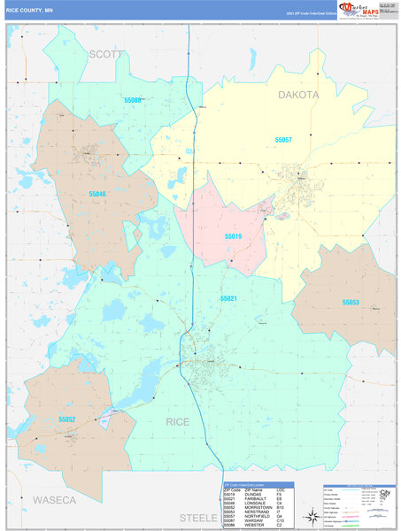 Rice County MN Wall Map Color Cast Style By MarketMAPS   27131 