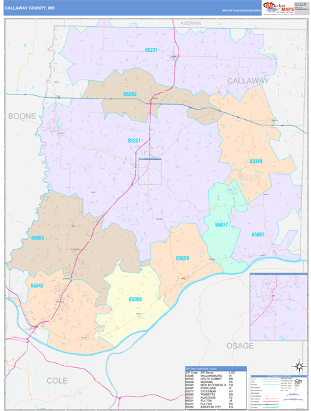 Callaway County, MO Wall Map Color Cast Style by MarketMAPS