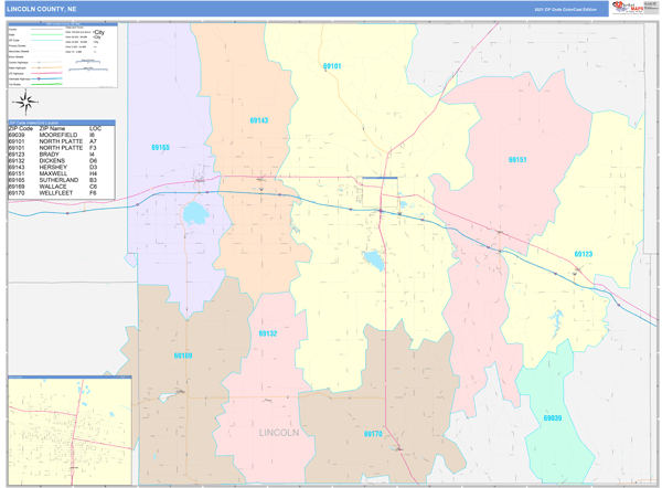 Lincoln County, NE Wall Map Color Cast Style by MarketMAPS