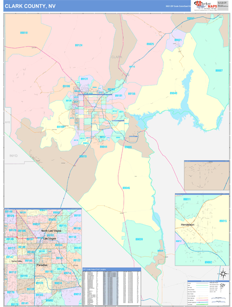 Clark County, NV Wall Map Color Cast Style by MarketMAPS