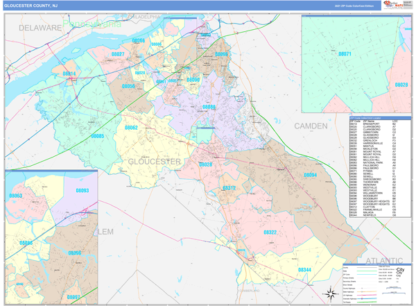 Gloucester County, NJ Wall Map Color Cast Style by MarketMAPS