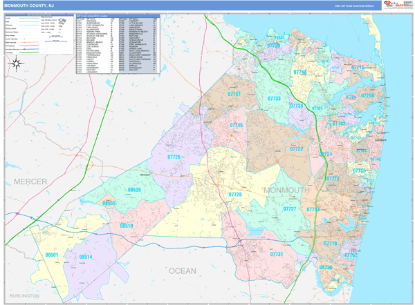 Monmouth County, NJ Wall Map Color Cast Style by MarketMAPS