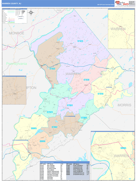 Warren County NJ Wall Map Color Cast Style By MarketMAPS   34041 