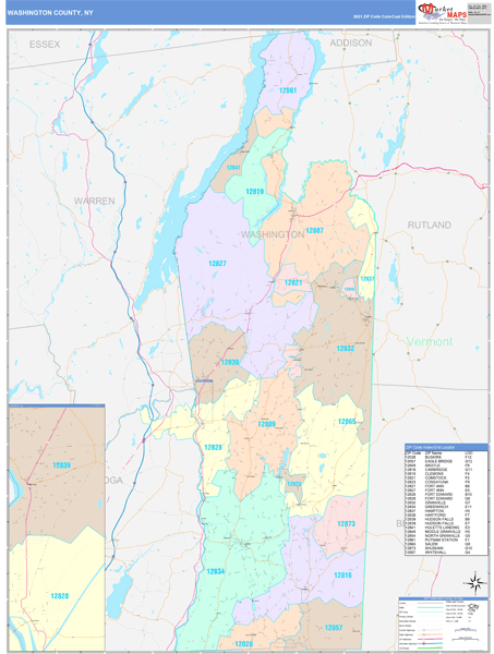 Washington County, NY Wall Map Color Cast Style by MarketMAPS