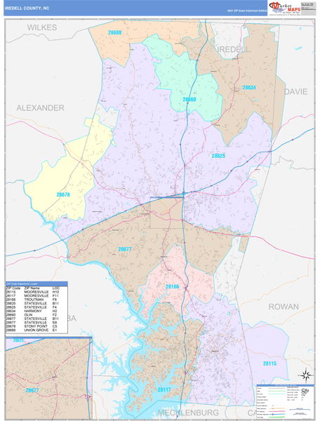 Iredell County, NC Wall Map Color Cast Style by MarketMAPS