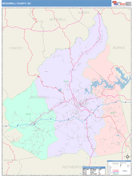 McDowell County, NC Wall Map Color Cast Style by MarketMAPS