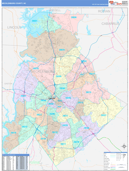 Mecklenburg County, NC Wall Map Color Cast Style by MarketMAPS