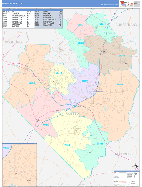 Robeson County, NC Wall Map Color Cast Style by MarketMAPS