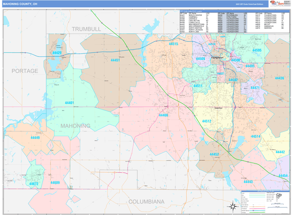 Mahoning County, OH Wall Map Color Cast Style by MarketMAPS