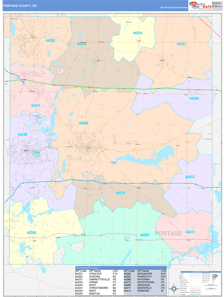 Portage County, OH Wall Map Color Cast Style by MarketMAPS