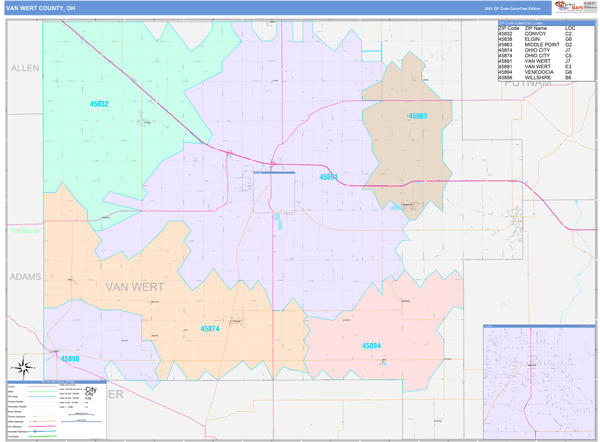 Van Wert County, OH Wall Map Color Cast Style by MarketMAPS