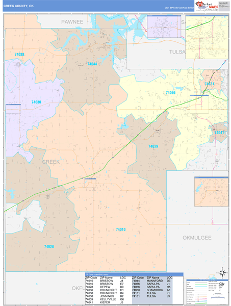 Creek County, OK Wall Map Color Cast Style by MarketMAPS