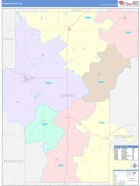 Hughes County, OK Wall Map Color Cast Style by MarketMAPS