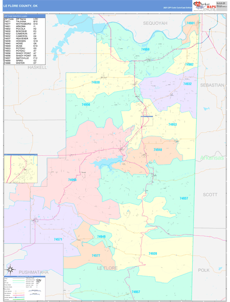 Le Flore County, Ok Wall Map Color Cast Style By Marketmaps