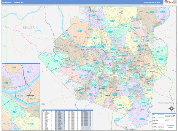 Allegheny County, PA Wall Map Color Cast Style by MarketMAPS