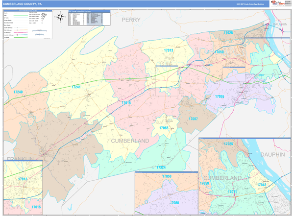 Cumberland County, PA Wall Map Color Cast Style by MarketMAPS