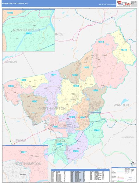 Northampton County, PA Wall Map Color Cast Style by MarketMAPS