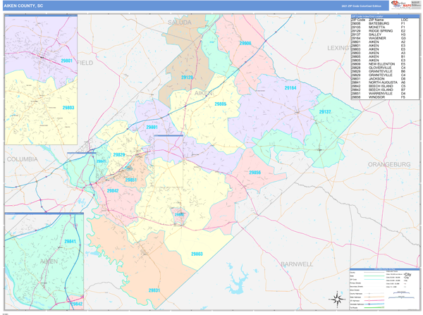 Aiken County, SC Wall Map Color Cast Style By MarketMAPS