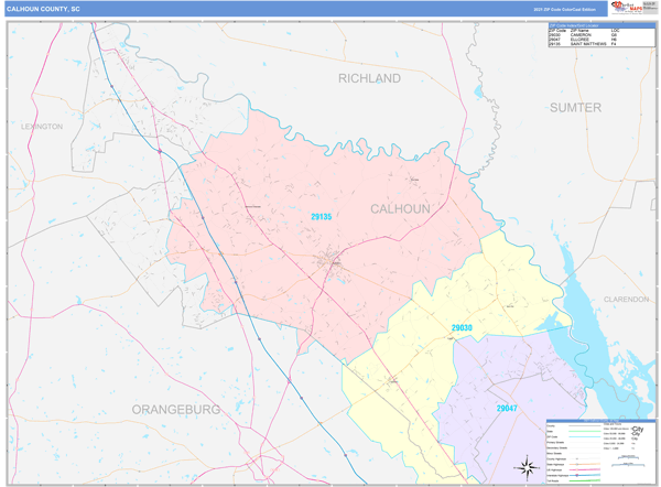 Calhoun County, SC Wall Map Color Cast Style by MarketMAPS