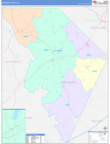 Marlboro County, SC Wall Map Color Cast Style by MarketMAPS