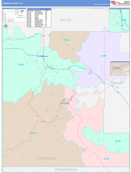 Lawrence County, Sd Wall Map Color Cast Style By Marketmaps