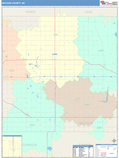 McCook County, SD Wall Map Color Cast Style by MarketMAPS