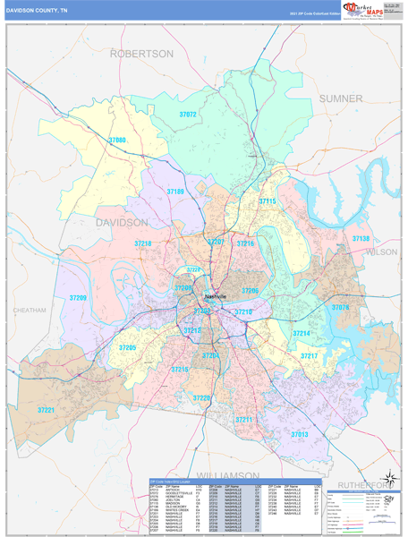 Davidson County, TN Wall Map Color Cast Style by MarketMAPS