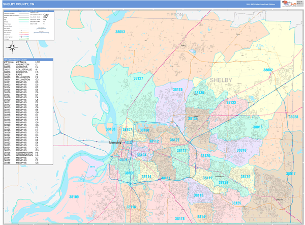 Shelby County, TN Wall Map Color Cast Style by MarketMAPS