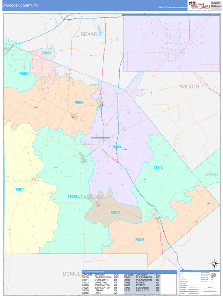 Atascosa County, TX Wall Map Color Cast Style by MarketMAPS