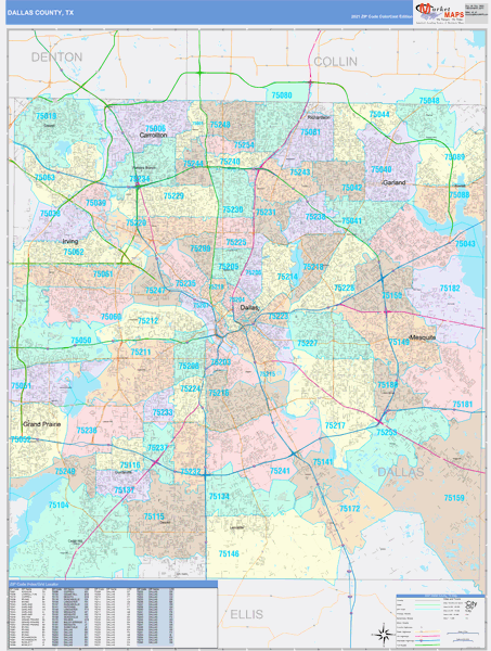 Dallas County Tx Wall Map Color Cast Style By Marketmaps 6253
