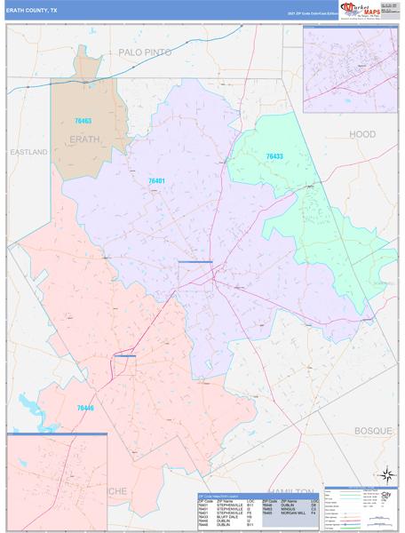 Erath County, TX Wall Map Color Cast Style by MarketMAPS