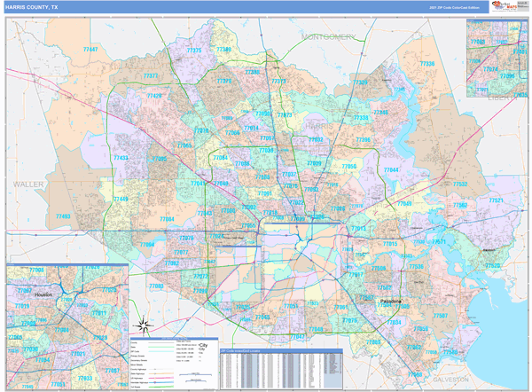 Harris County, TX Wall Map Color Cast Style by MarketMAPS