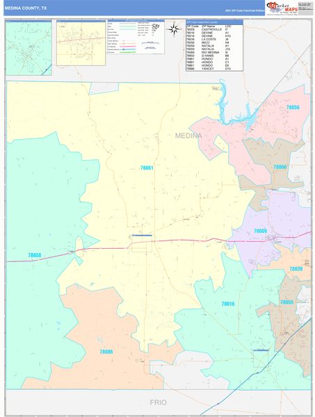 Medina County, TX Wall Map Color Cast Style by MarketMAPS