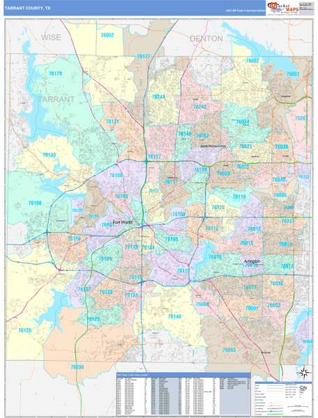 Tarrant County, TX Wall Map Color Cast Style by MarketMAPS