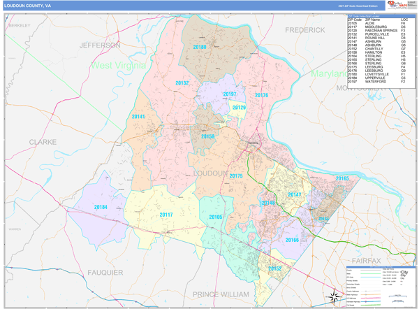 Loudoun County, VA Wall Map Color Cast Style by MarketMAPS