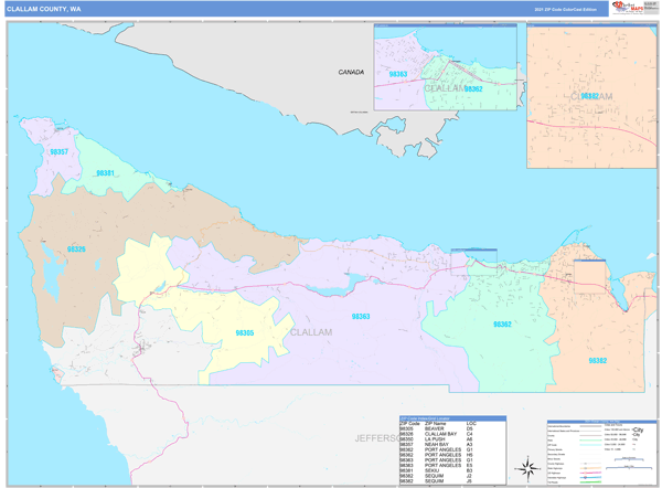 Clallam County, WA Wall Map Color Cast Style by MarketMAPS