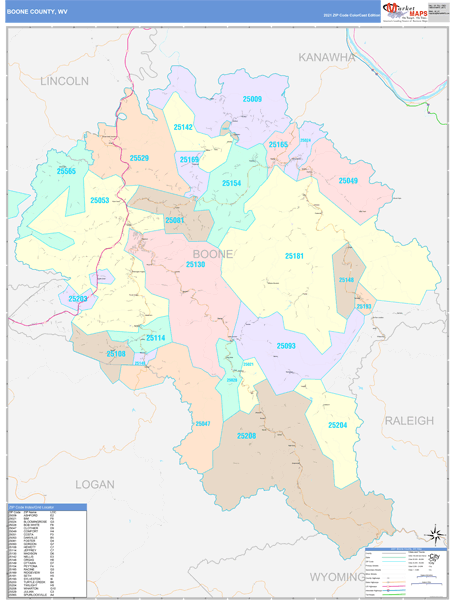 Boone County, WV Wall Map Color Cast Style by MarketMAPS