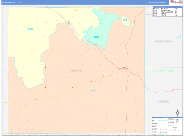 Weston County, WY Wall Map Color Cast Style by MarketMAPS