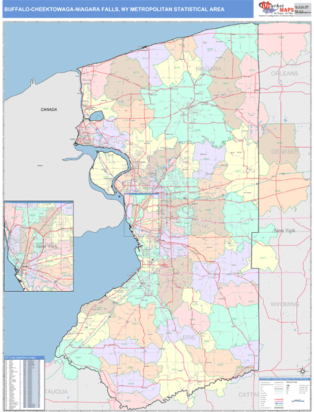 Buffalo-Cheektowaga-Niagara Falls, NY Metro Area Wall Map Color Cast ...