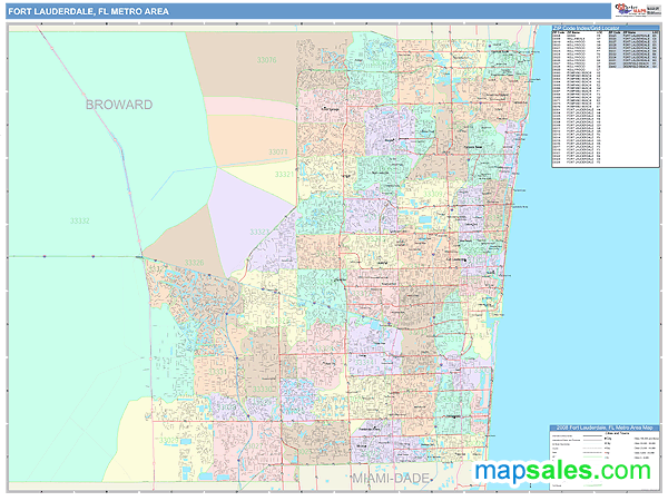 Fort Lauderdale, FL Metro Area Wall Map Color Cast Style by MarketMAPS