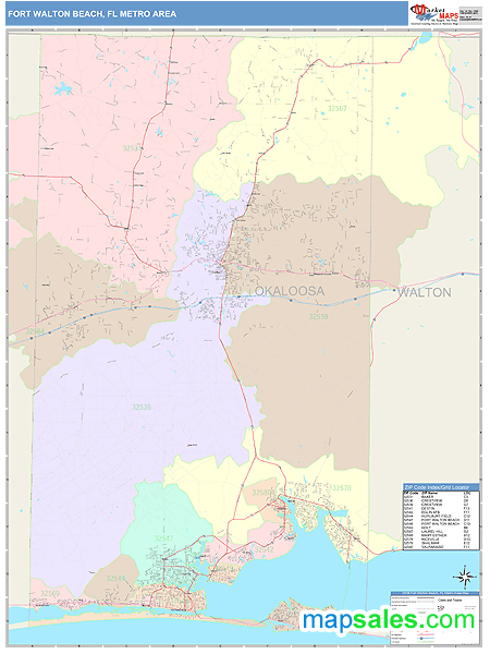 Fort Walton Beach, FL Metro Area Wall Map Color Cast Style by MarketMAPS