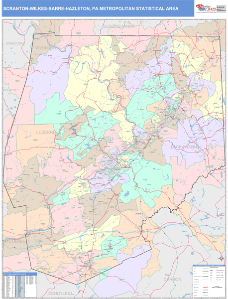 Scranton-wilkes-barre-hazleton, Pa Metro Area Wall Map Color Cast Style 