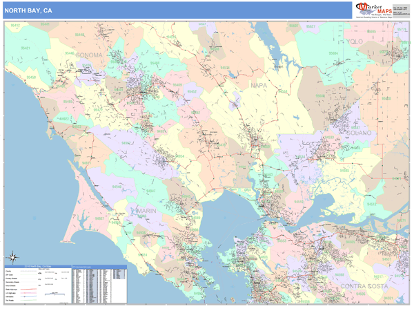 North Bay, CA Metro Area Wall Map Color Cast Style by MarketMAPS