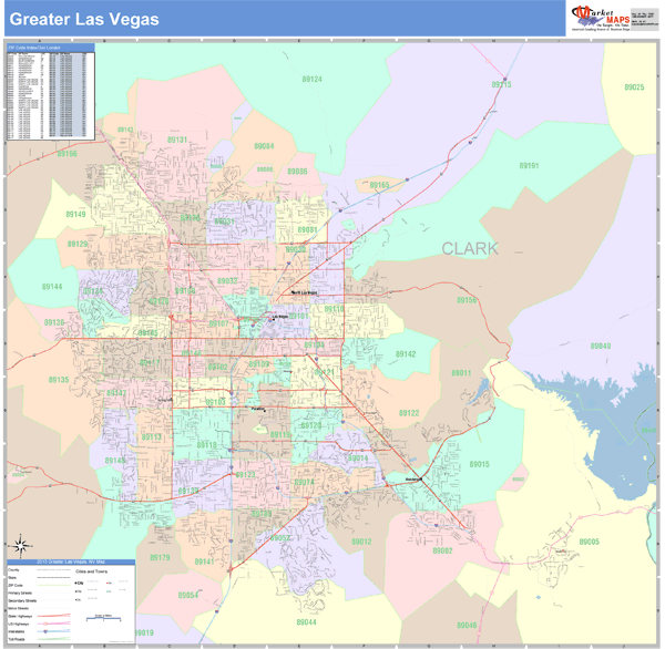 Greater Las Vegas, NV Metro Area Wall Map Color Cast Style by MarketMAPS