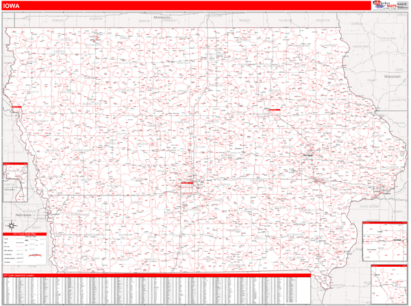 Iowa Zip Code Wall Map Red Line Style by MarketMAPS