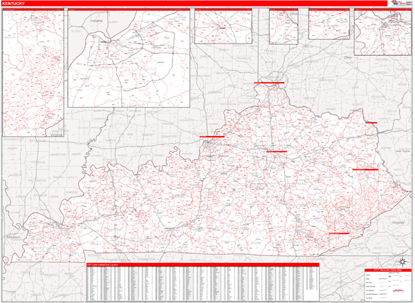 Kentucky Zip Code Wall Map Red Line Style By Marketma 9769