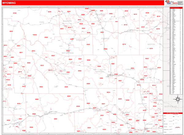 Wyoming Zip Code Wall Map Red Line Style By Marketmaps 8735
